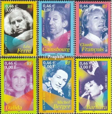 Produktbild von Briefmarken Frankreich 2001 Mi 3531-3536 (kompl.Ausg.) postfrisch Chansonsänger