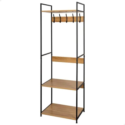 Imagen del producto de Estante para zapatos con 5 ganchos, 3 estantes, dimensiones de 60 x 40 x 175 cm, patas ajustables, ideal para recibidores