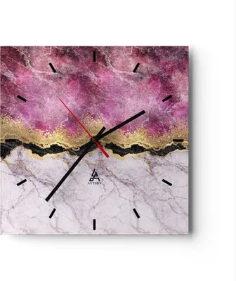 Produktbild von Wanduhr - Quadrat - Glasuhr - Rosa golden Hintergrund - 30x30cm - Schleichendes Uhrwerk - Lautlos - zum Aufhängen bereit - Dekoration Modern - Wanddekoration aus Glas - C3AC30x30-5038