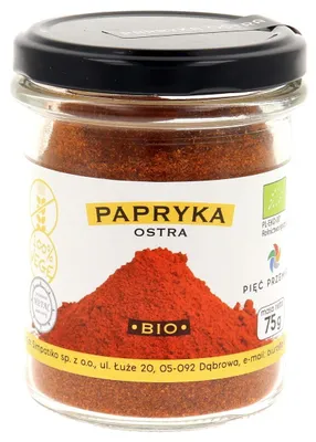 PAPRYKA OSTRA MIELONA BEZGLUTENOWA BIO 75 g - PIĘĆ PRZEMIAN