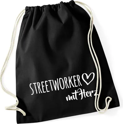 Produktbild von Huuraa Turnbeutel Streetworker mit Herz 12 Liter Black Baumwolle Rucksack Geschenkidee
