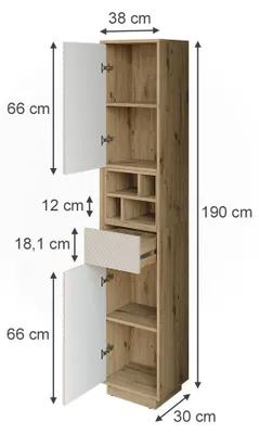 Image de armoire haute Vicco Beatrice Cachemire/Chêne Artisan 38x190cm, Model 60714