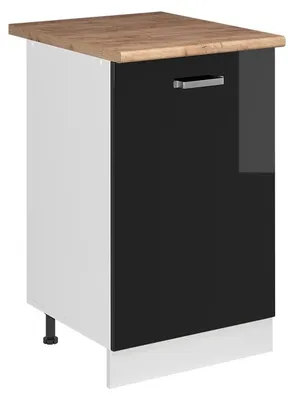 Immagine prodotto di Mobiletto base cucina Vicco R-Line Nero lucido/Bianco 50 cm piano di lavoro Rovere dorato, Model 70157