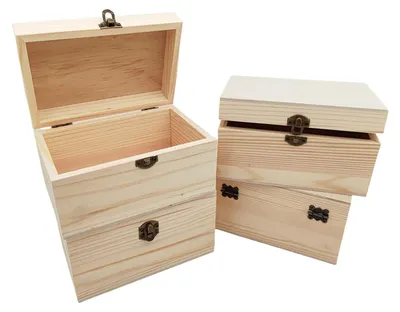 Immagine prodotto di Omgoods - 4 scatole di legno non trattato - Scatole di stoccaggio fai-da-te con serratura