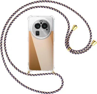 Produktbild von Handykette Backcover-Schutzhülle mit Band (Metall goldfarben) für Oppo Find X6 Pro (PGEM110,PGEM10) - blau+beige
