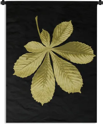 Produktbild von MuchoWow® Wandteppich Wandbehang Goldenes Blatt auf schwarzem Hintergrund 60x80 cm Tapisserie Dekoration Wandtuch - Decke - Wandtücher - Wohne