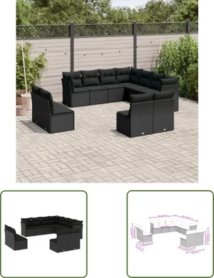 Produktbild von The Living Store 11-tlg. Garten-Sofagarnitur mit Kissen Schwarz Poly Rattan