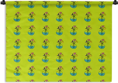 Produktbild von MuchoWow® Wandteppich Wandbehang Blumen - Vasen - Muster 150x112.50 cm Tapisserie Dekoration Wandtuch - Wanddecke - Wandteppiche