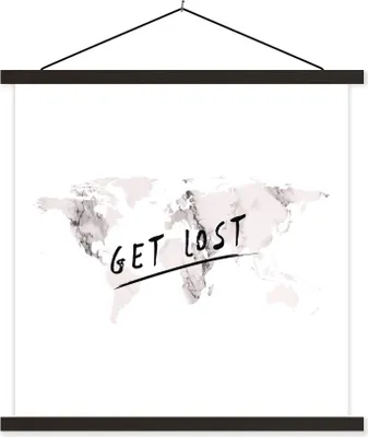 Produktbild von MuchoWow® Textilposter Weltkarte - Marmor - Zitat 40x40 cm mit schwarzem Rahmen - Fotos