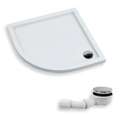 Zdjęcie produktu dla Brodzik Posadzkowy Prysznicowy Półokrągły 80x80x5 Akrylowy, Gładki | w zestawie - Syfon, odpływ ⌀90 mm | BADLAND CASPAR