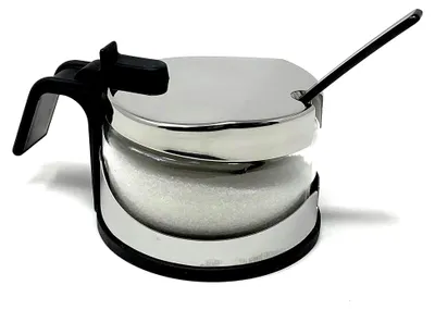 Produktbild von Zuckerdose aus Glas mit Edelstahl-Deckel und Löffel