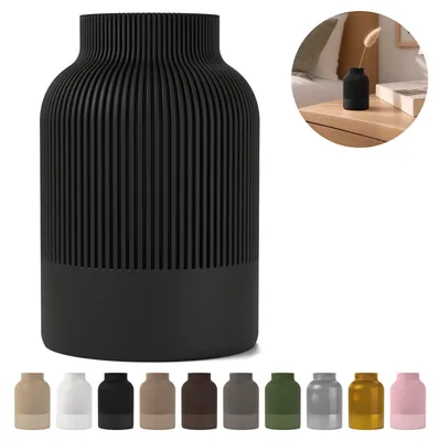 Image de Vase décoratif Japandi 9,6 cm, strié en PLA – Noir