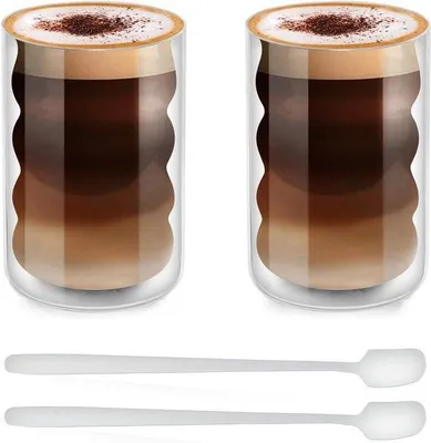 Produktbild von Famanu Doppelwandige Gläser - Latte Macchiato Set mit 2 Gläsern und 2 Löffeln