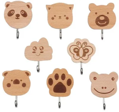 Productafbeelding van Unyqoos® Zelfklevende houten wandhaken – dierenmotief, zonder boren, ophanghaken voor keuken, badkamer, kinderkamer en kantoor