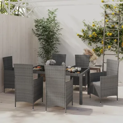 Image de The Living Store Ensemble de jardin 7 pièces avec coussins Poly Rattan Gris