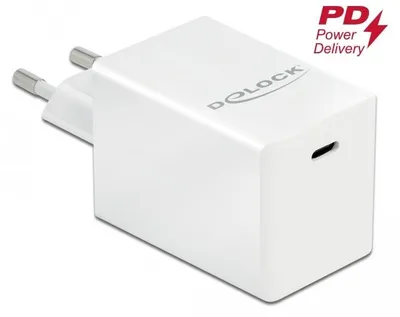 Produktbild von DeLOCK USB GaN Ladegerät 1 x USB Type-C PD 3.0 kompakt mit 60 W, Drinnen, AC, Weiß