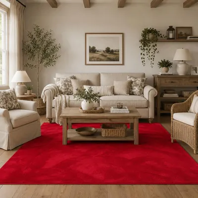 Produktbild von Luxus Super Soft Hochflor Langflor Teppich Melia Rot, Größe:140x200 cm