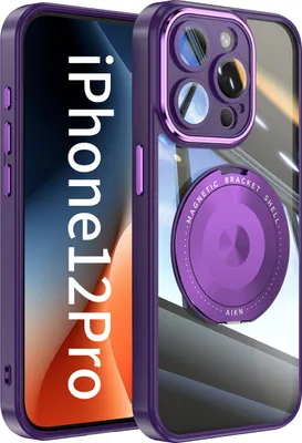 Produktbild von Handyhülle für iPhone 12 Pro Transparent Militärschutz mit Magnetring Ständer und Kameraabdeckung Lila