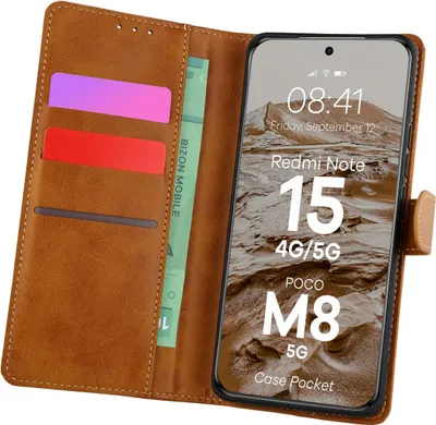 Produktbild von Handyhülle mit Klappe für Xiaomi Redmi Note 15 / POCO M8 5G, Bizon Case Pocket, Braun