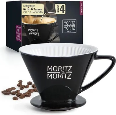 Zdjęcie produktu dla Filtry do kawy ceramiczne, seria "Maß 4", w zestawie z 10 filtrami papierowymi - wielokrotnego użytku - kolor czarny
