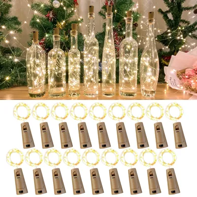 LED-Lichterkette für Flaschen, 2 m, 20 LEDs, Warmweiß, 18 Stück