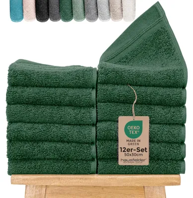 Produktbild von Hausfelder Gästehandtücher Set Premium Handtücher (Dunkelgrün, 12 Gästehandtücher 50x30cm)