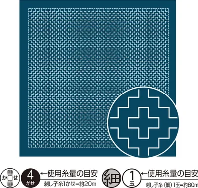 Produktbild von Olympus Hitomezashi Sashiko Sampler (nur Stoff) "Hana Fukin (Navy) Kakiblüten", Stoff bedruckt, 33x33cm, Original aus Japan