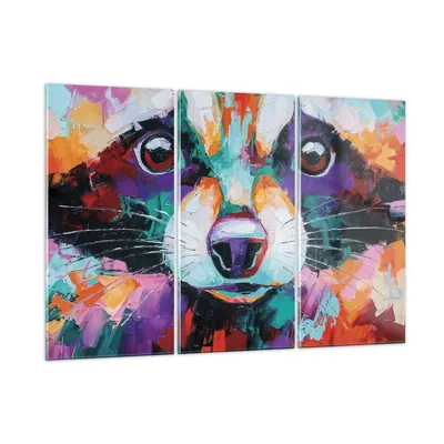 Produktbild von Bilder auf glas - 3 Teile - Waschbär Bunt Öl - 105x70cm - Glasbilder - Wandbilder - Bilder - zum Aufhängen bereit - Wanddekoration aus Glas - Glas Bilder - Wandbild auf Glas - GCE105x70-4565