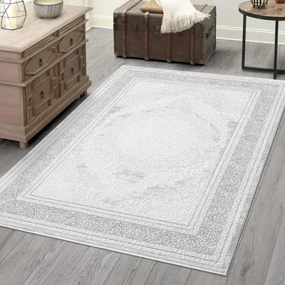 Produktbild von Teppich Wohnzimmer Kurzflor - Grau - 120x170 cm - Klassisch Modern Ornamente, Bordüre