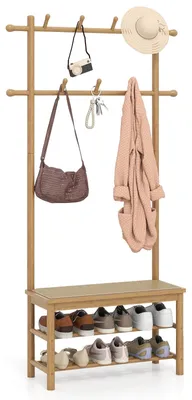 Productafbeelding van FANTASK Garderobe, 71 x 30 x 169,5 cm, kledingrek met schoenenbank,
