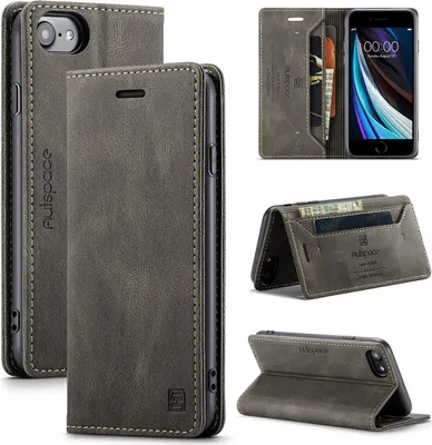 Produktbild von iPhone SE 2022 Brieftasche Hülle, Retro Kunstledertasche Stand Schutzhülle für iPhone SE 2022 / SE 2020 / 7 / 8 Kupfer