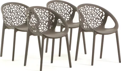 Immagine prodotto di set di 4 sedie impilabili in resina rinforzata con fibra di vetro per aree esterne, giardini, bar e ristoranti - design moderno ispirato alla natura - AMBRA - tortora
