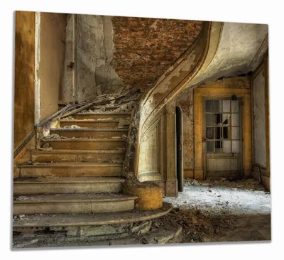 Produktbild von Wallario Herdabdeckplatte aus Glas, Größe 60 x 52 cm 1-teilig, Motiv Massive Steintreppe in herrenlosem Haus