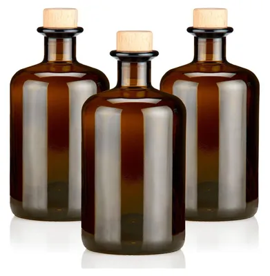 Produktbild von Apothekerflaschen braun 500ml Holzkorken natur, 3 elegante Braunglas Flaschen leer 0,5l