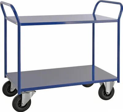Produktbild von Kongamek Etagenwagen voll verschweisst in blau mit 2 Böden 940x440mm Ladefläche ohne Bremse