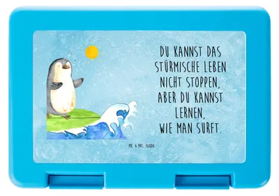 Produktbild von Mr. & Mrs. Panda Bentobox Pinguin Surfer - Eisblau - Geschenk, Portugal, Motiviert, Urlaub, Lunchbox, Bento Box, Snackbox, Hawaii, Frischhaltedose, Optimistisch