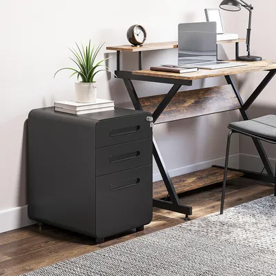 Produktbild von SUGIFT Bürocontainer Stahl, Rollcontainer 3 Schubladen abschließbar, mobiler Aktenschrank, Schwarz  |  19,5 kg  |  4 Rollen  |  39 x 48 x 59 cm