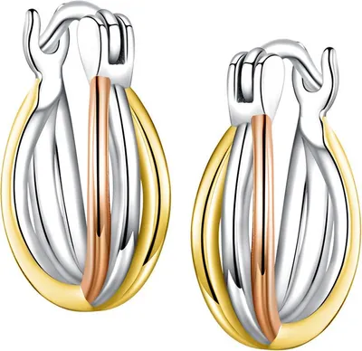 Image de Créoles en argent, Trinity en or et argent S925