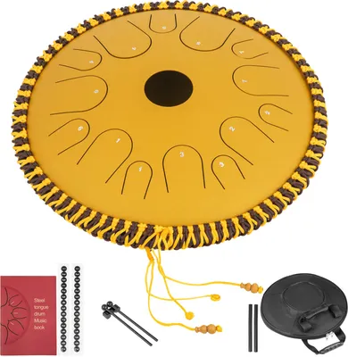 Image de VEVOR Tambour à anche en acier, instrument Hang Drum 14 notes, instrument Hang Drum 36 cm, instrument de percussion couleur pistolet avec sac de voyage, mailloches, Golden Bleu Marine Tank Drum Chakra Drum
