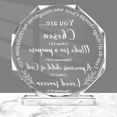 Productafbeelding van Acryl Christelijk Cadeau - Religieus Plaquette - Geloof Uitdrukken - Inspirerende Bijbelverzen - 12 x 12 cm - Helder