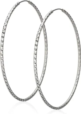 Produktbild von Paar 60mm Bügel Creolen gemustert 925 Silber Diamantschliff Ohrringe 1,8mm breit