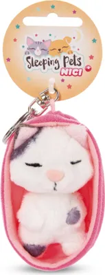 Produktbild von NICI Schlüsselanhänger Schlafende Katze 8cm gefleckt, Korb rosa
