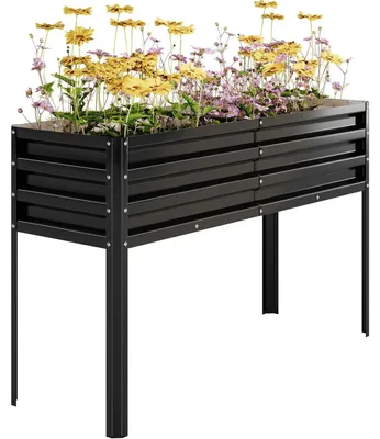 Produktbild von Hochbeet mit Beinen - Erhöhter Pflanzkasten - 127x43x81 cm - Für Gemüse, Blumen, Kräuter - Für Außenbereich, Garten/Terrasse - Schwarz