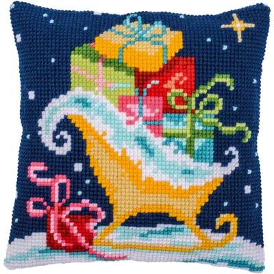 Produktbild von Vervaco Kreuzstichkissen "Schlitten", Stickbild vorgezeichnet, 40x40cm