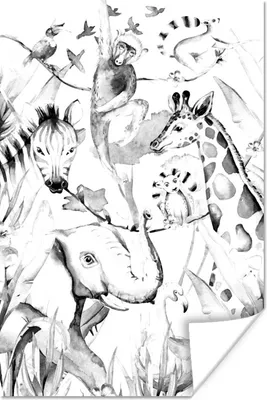 Produktbild von MuchoWow® Poster Tiere - Dschungel - Aquarell - Affe - Jungen - Mädchen - Kind 60x90 cm - Wanddekoration