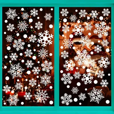 Productafbeelding van Kerstdecoraties voor ramen, sneeuwvlokken, 228 stuks, wit, herbruikbaar, PVC