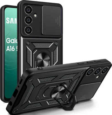 Produktbild von Outdoor Panzer Hülle für Samsung Galaxy A16 mit Kameraschutz Ringhalter Bumper in Schwarz