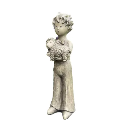 Produktbild von Steinfigur Horn Gartenfigur Kunststein Der kleine Prinz mit Schaf, H36 B11 T11 cm, 1,2 kg, mit Öffnung zum Befüllen, Seriennummer und Hologramm-Etikett, Lizenzfigur V-116028S-KS