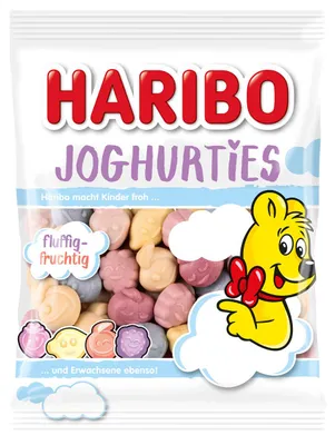 Obrázek produktu pro Haribo Joghurties ovocné žvýkačky s jogurtovým práškem z odstředěného mléka 160g
