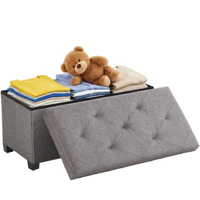 Produktbild von 76 x 38 cm Truhenbank mit Stauraum, Sitzhocker mit Stauraum, bis 150 kg Belastbar, Fusshocker für Wohnzimmer Schlafzimmer Schlafsaal, Grau